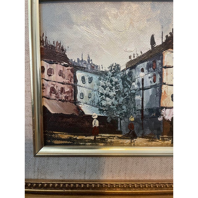 Absolutely beautiful antique painting of a European street scene, matted, framed and ready-to-hang. Wear consistent with...