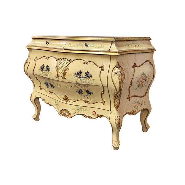 20th Century Curved Lacquered and Hand-Painted Chest of Drawers For Sale - Image 3 of 9