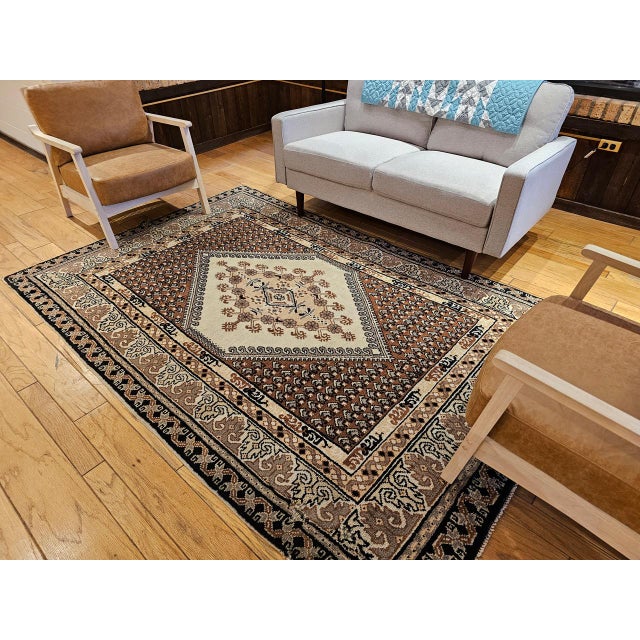 Vintage Moroccan Rug, Handwoven Wool, Geometric Pattern, Ivory & Brown, 6’ X 8’ For Sale - Image 9 of 18