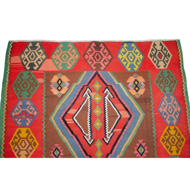 Textile Vintage Handwoven Turkish Kilim Rug - 7′1″ X 13′1″ For Sale - Image 7 of 11