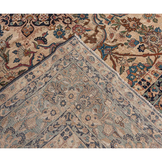 Blue Authentic Vintage Persian Kirman Floral Handmade Wool Rug For Sale - Image 8 of 8