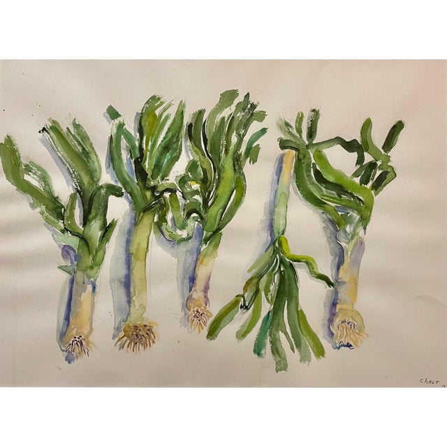 Paint Bernard Chaet, Large American Modernist Watercolor Painting Leeks Bernard Chaet Expressionist, 1978 For Sale - Image 7 of 8