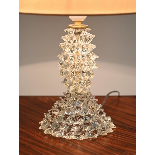 Gio Ponti Large Lamp in Murano Rostrato Glass and Brass with Pink Shade from Barovier, Italy, 1940s For Sale - Image 4 of 13