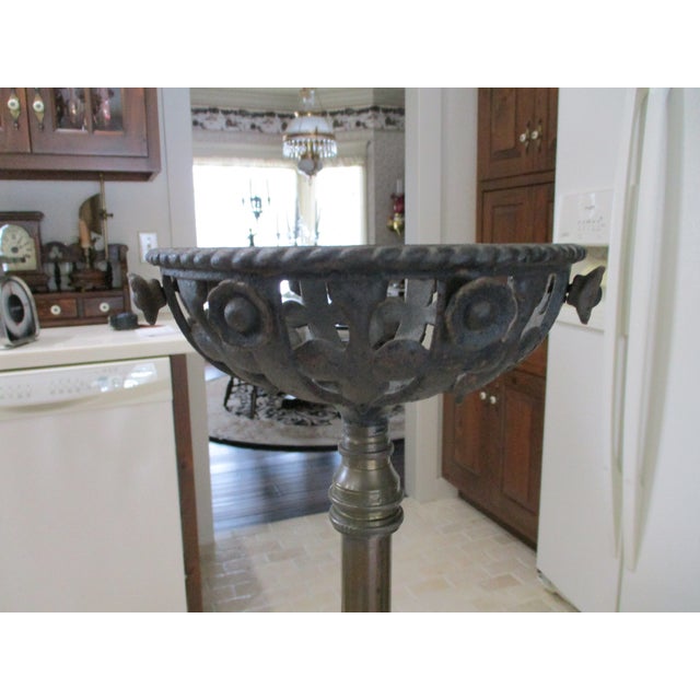 Antique Ornate Cast Iron & Brass Piano Organ Oil Lamp Holder Birds Bradley & Hubbard For Sale - Image 9 of 10