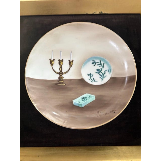 Vondora Signed Andrea by Sadek Porcelain Still Life Plates in Gold Frames Pair Vintage For Sale In Dallas - Image 6 of 9