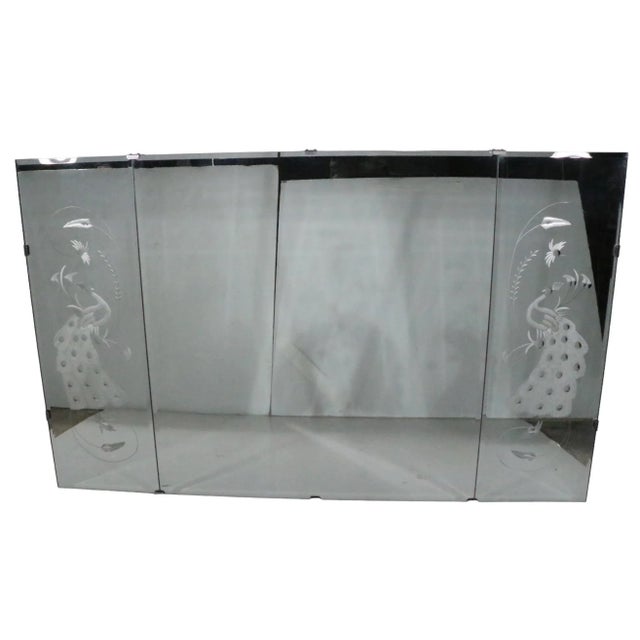 Mid 20th Century Vintage Mid Century Art Deco Hollywood Regency Three Panel Peacock Mirror For Sale - Image 5 of 6