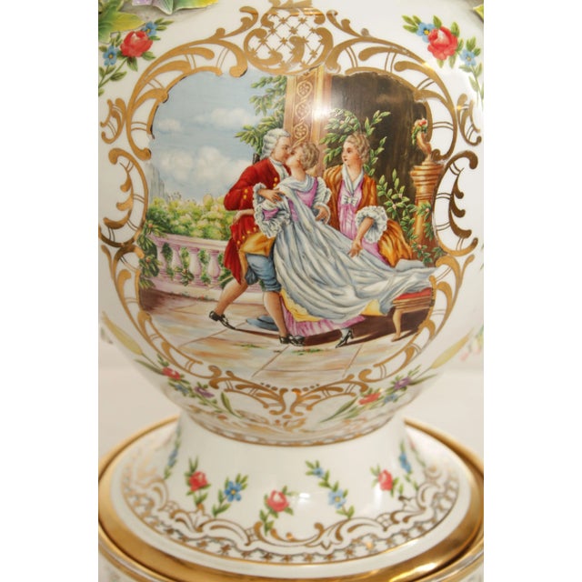 Antique Rococo Revival 20th Century Porcelain Decorative Potpourri Urn For Sale - Image 9 of 13