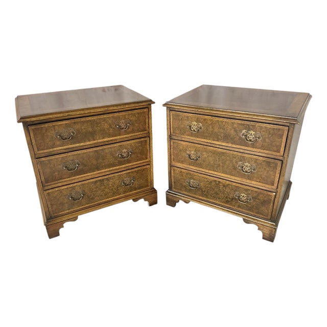 Georgian Style Burl Wood Side Chests a Pair For Sale
