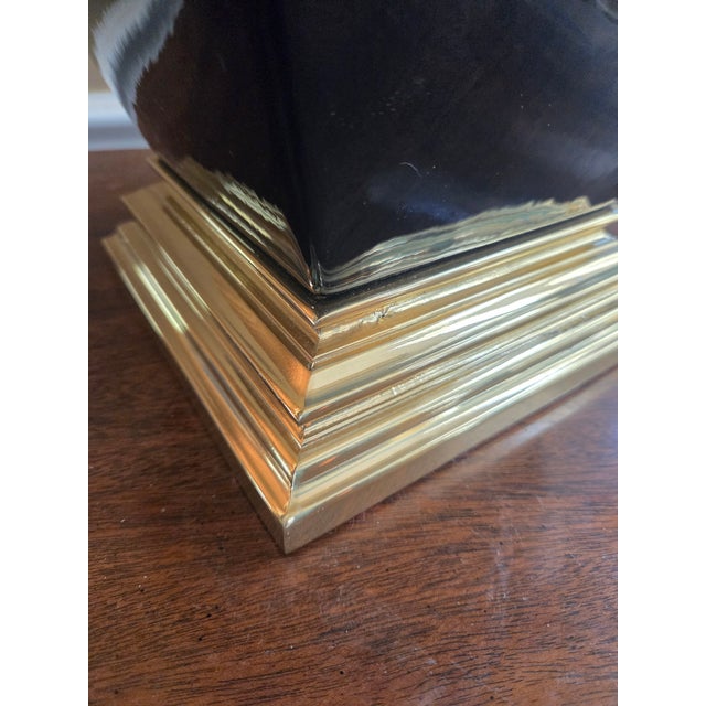 Vintage Brass and Black Porcelain Table Lamp For Sale - Image 9 of 11