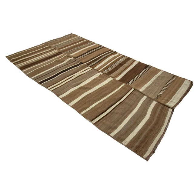 1960s Vintage Striped Natural Brown Kilim Rug- 6′2″ × 10′9″ For Sale - Image 4 of 7