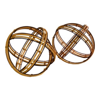 Pencil Bamboo and Iron Spheres - a Pair For Sale