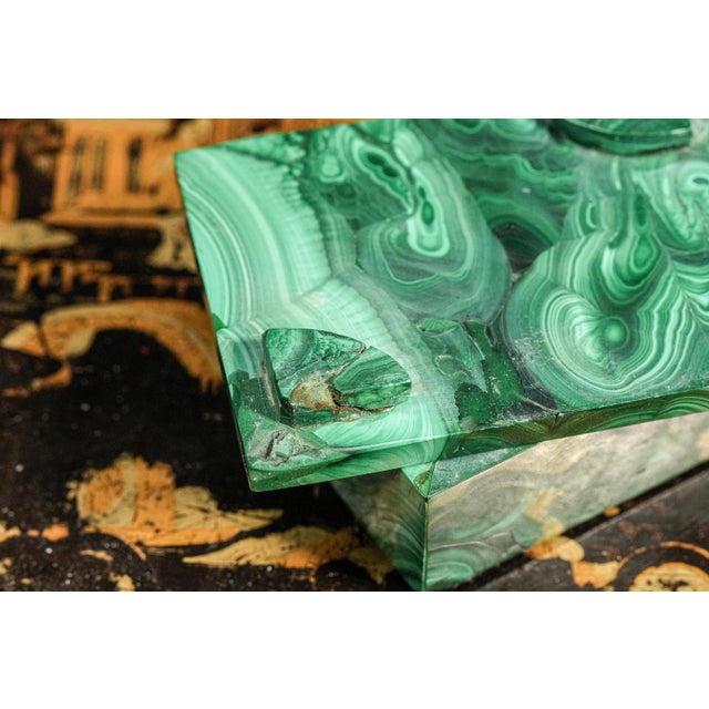 Striking Pattern Hand Polished Antique Malachite Stone Jewelry Trinket Box For Sale In New York - Image 6 of 12