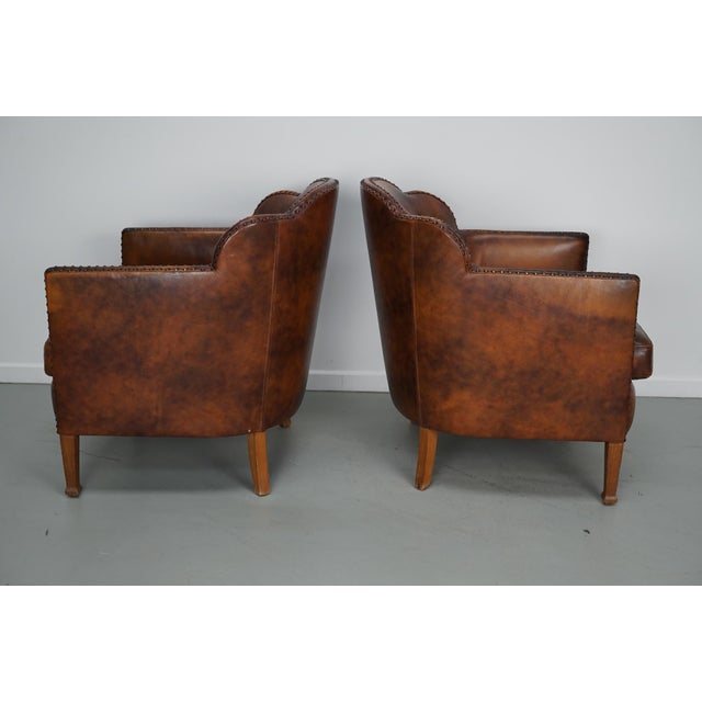 Animal Skin Vintage Dutch Cognac Colored Leather Club Chairs, 1970s, Set of 2 For Sale - Image 7 of 18