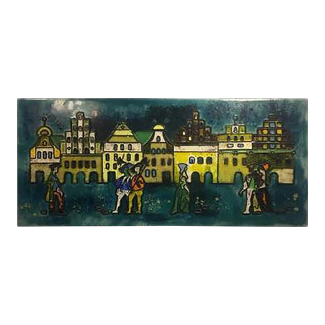 1970s Remarkable and Enameled Modern Plaque With Renaissance Scene For Sale