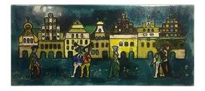 1970s Remarkable and Enameled Modern Plaque With Renaissance Scene