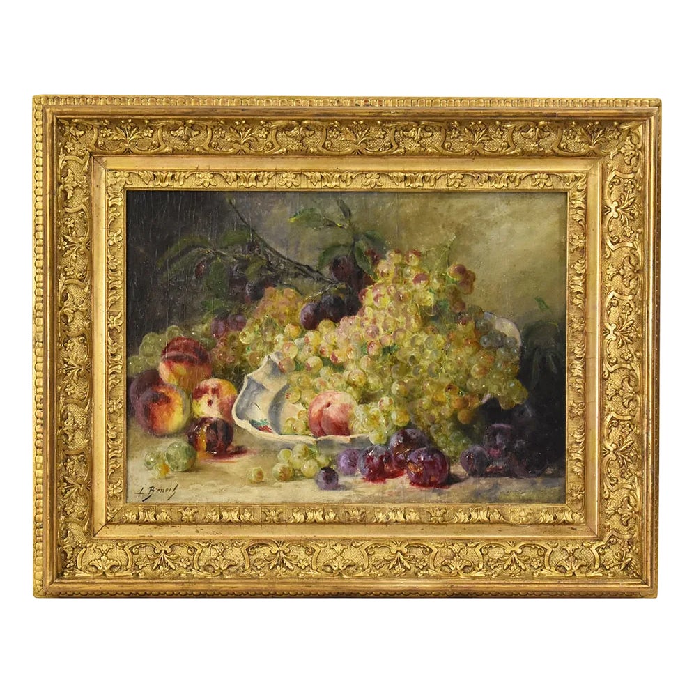 Léon Marie Benoit, Still Life with Fruit, Peaches and White Grapes, Oil ...