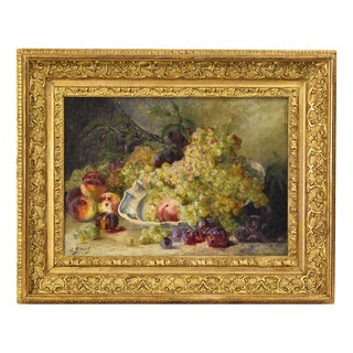Léon Marie Benoit, Still Life with Fruit, Peaches and White Grapes, Oil on Canvas, 19th Century For Sale