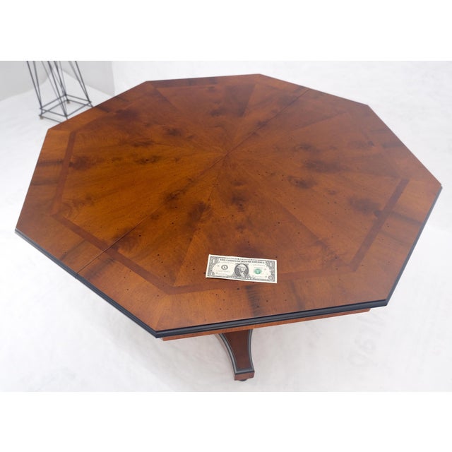 Wood Flame Mahogany Octagon Shape Two 18" Leaves Single Base Dining Table MINT! For Sale - Image 7 of 15