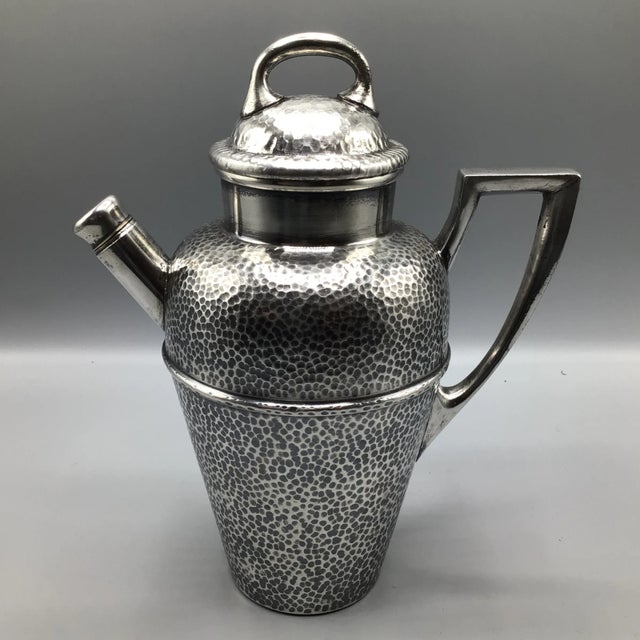 Tea Pot Style Cocktail Shaker 1930’s T and T Nickel Silver Hand Hammered For Sale - Image 13 of 13