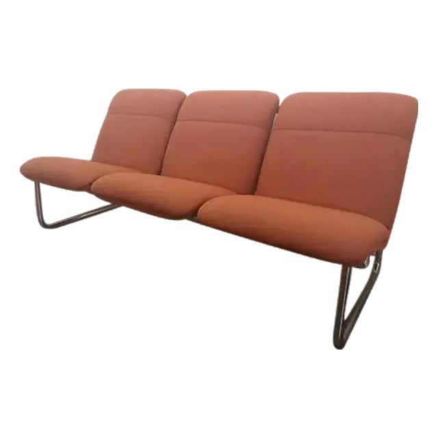 Motivated Seller: 1970s, Mid-Century Modern Tubular Chrome Sofa by Allsteel in Orange For Sale