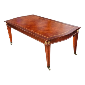 16 / 16 Mid 20th Century English Regency Mahogany and Stenciled Leather Top Coffee Table