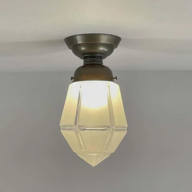 Austrian Frosted Glass and Burnished Copper Flush Mount, 1920s For Sale - Image 4 of 16