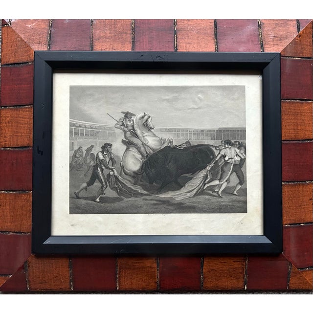 Spanish Antique Print of a Spanish Bullfight in Wood Frame For Sale - Image 3 of 6