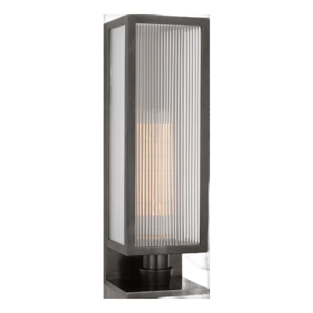 Barbara Barry for Visual Comfort Signature York 16" Single Box Sconce in Bronze with Clear Ribbed Glass For Sale