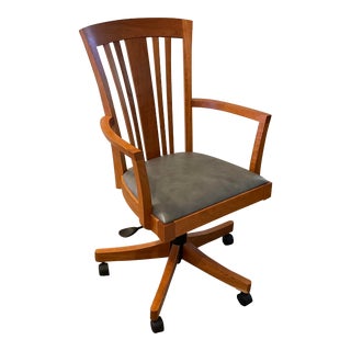 2000s Stickley Mission Cherry Arts & Crafts Leather Desk Chair For Sale