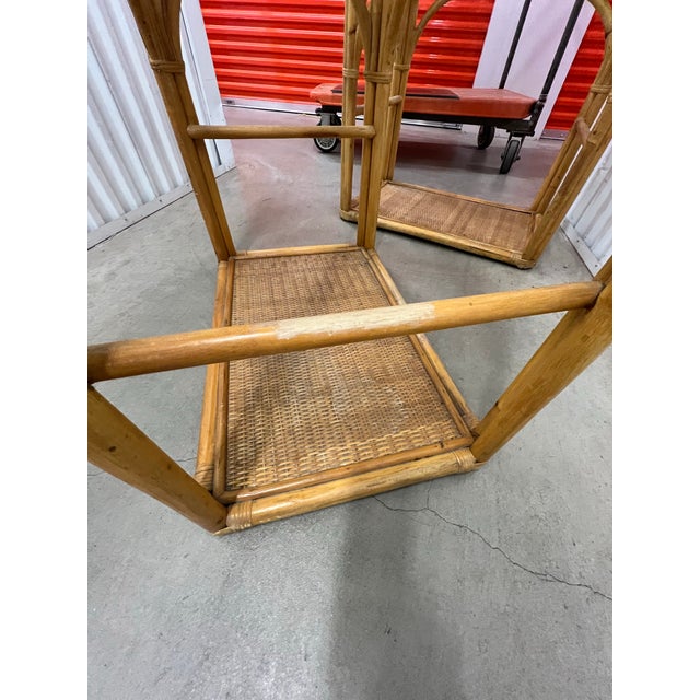 Vintage Bamboo Rattan Etageres With Glass Shelves - A Pair For Sale - Image 12 of 12