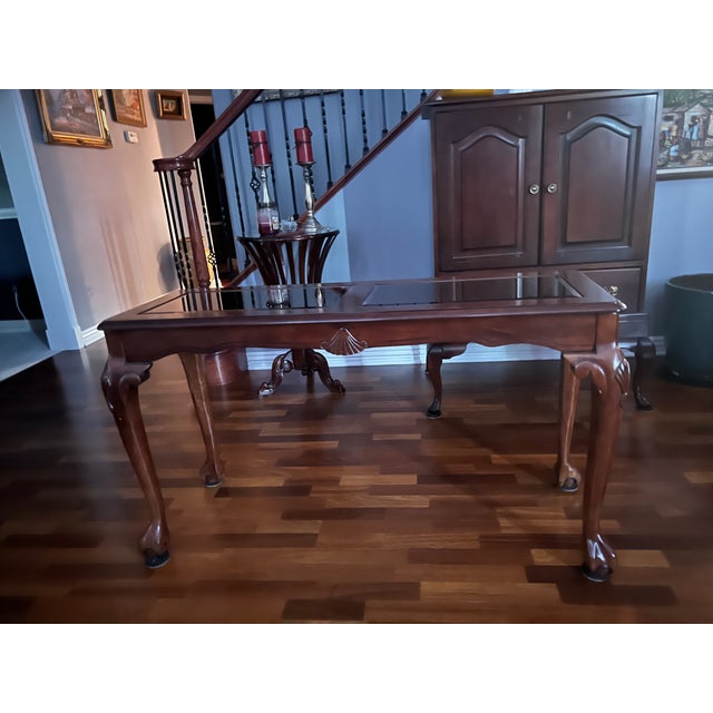 Queen Anne classic solid cherrywood table raised on elegant cabriole legs with carving on the knees, front and back,...