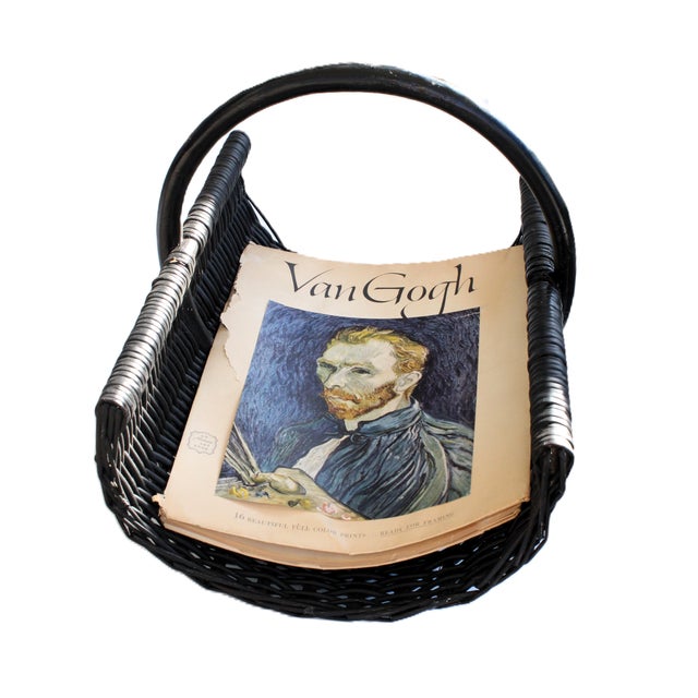 Stylish mid-century modern rattan/bamboo magazine rack. With stylishly large ring shaped handle. Want to explore more...