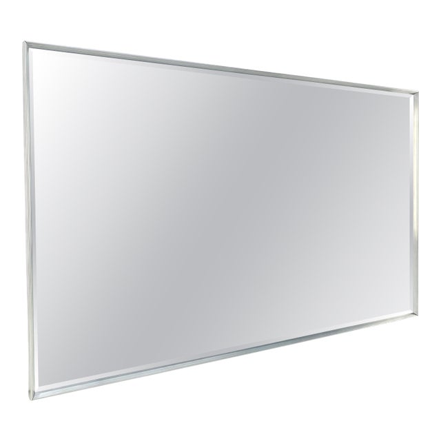 c1960s Large 37x61 Rectangle Solid Aluminum Frame Mid Century Modern Wall Mirror For Sale