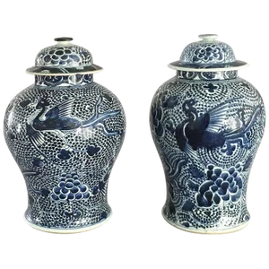 Chinese Matched Blue and White Vases and Lids - a Pair
