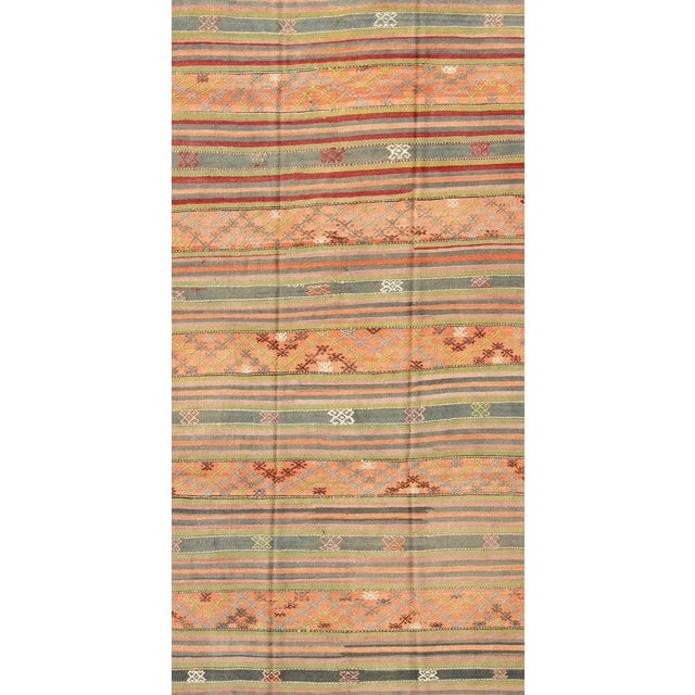 Turkish Vintage Turkish Kilim Rug With Geometric Shapes and Colorful Stripes For Sale - Image 3 of 12