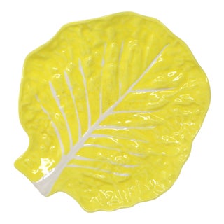 Vintage Yellow Cabbage Leaf 15" Chop Plate by Secla For Sale