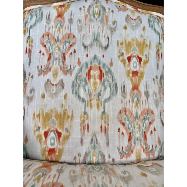 Louis XV-Style French Provincial Fauteuil in Custom Ikat Upholstery For Sale - Image 14 of 18