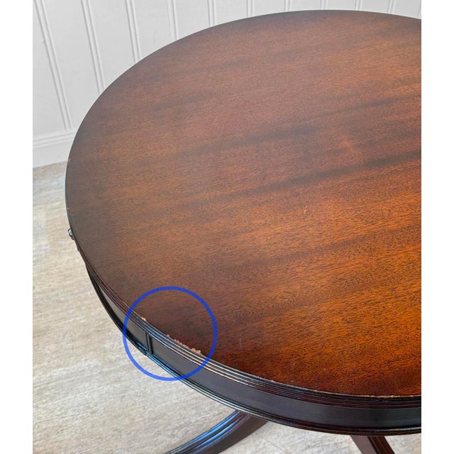 Brown Vintage Traditional Mahogany Round Drum Table W/ Lions Head Pulls For Sale - Image 8 of 13