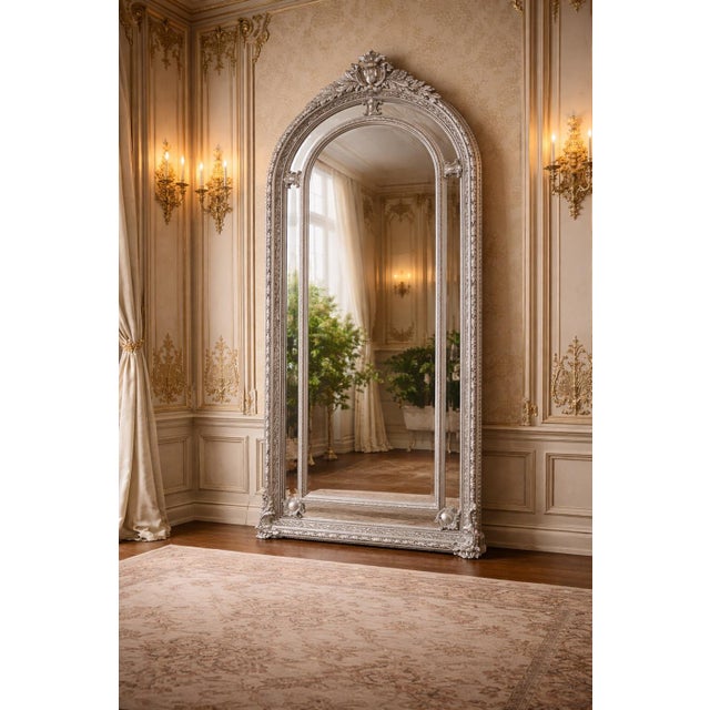 Late 20c French Artisan Louis XVI Silver Beech Floor Mirror-1 Pc For Sale - Image 9 of 9
