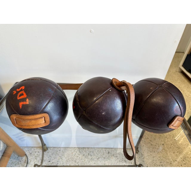 Early 20th Century Three Vintage Leather Gym Accessories, France 1930's For Sale - Image 5 of 7