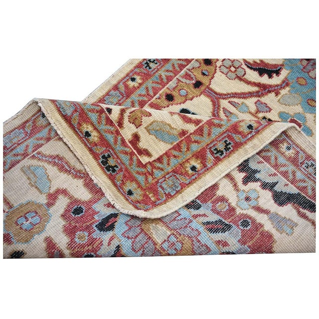 21st Century Afghan Sultanabad 3x12 Ivory, Red, & Blue Handmade Runner Rug #1143661 For Sale - Image 12 of 12