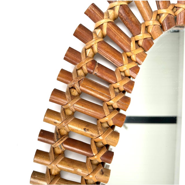 Mid-Century Bamboo and Rattan Oval Wall Mirror, Italy, 1960s For Sale - Image 9 of 12