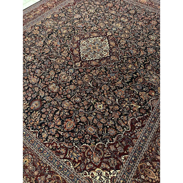 Traditional Silk Hereke Rug | Rich Floral Design | Navy Blue | 7'5"x8'10" For Sale - Image 3 of 8