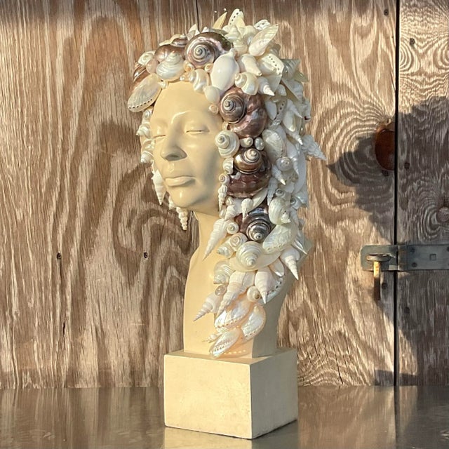 Vintage Coastal Plaster Shell Bust of Woman For Sale - Image 10 of 11