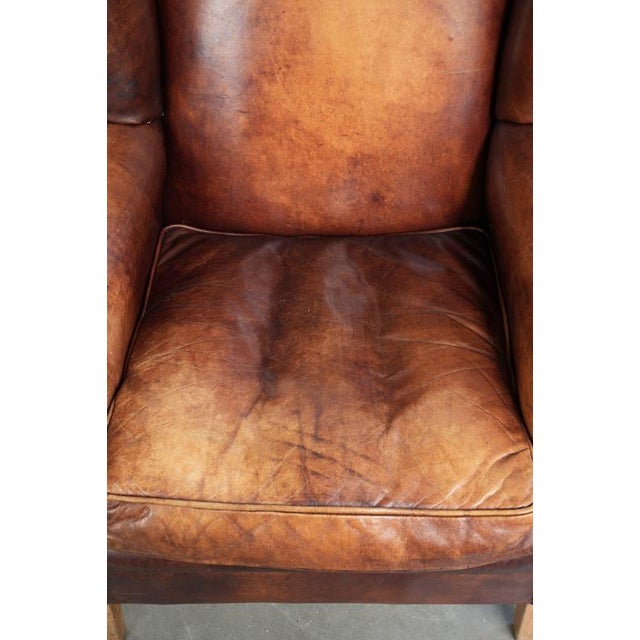 Vintage English Cowhide Wing Armchair For Sale - Image 6 of 13