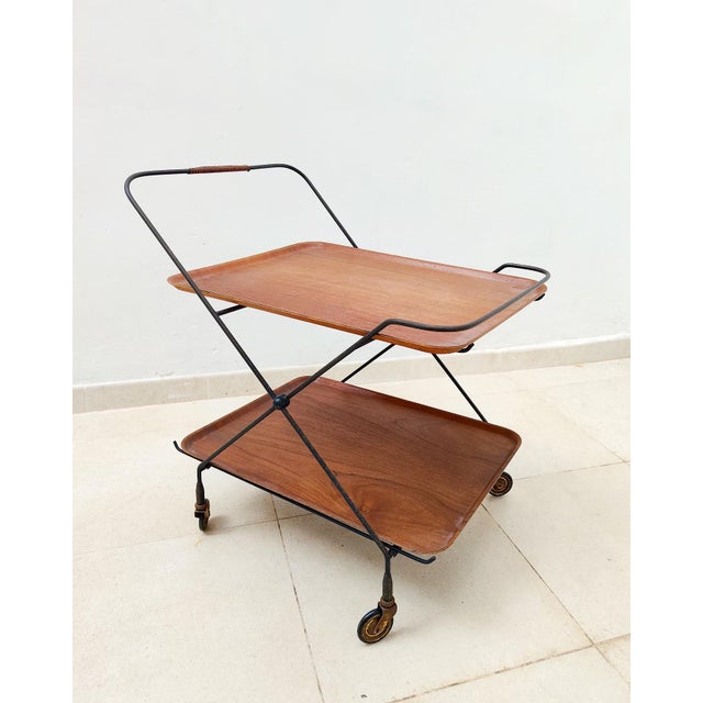 Wood Teak Bar Cart with Wheels by Campo E Graffi for Home, 1960s For Sale - Image 7 of 13