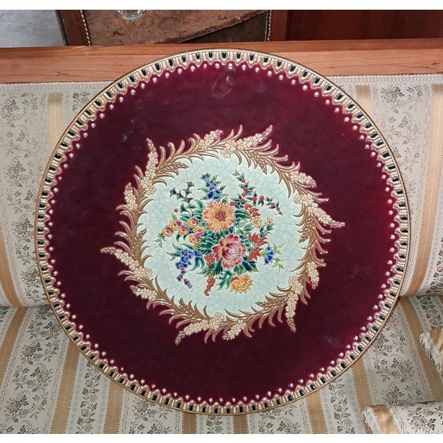 1950s Large Decorative Platter in Enamels Maintenon Pattern from Longwy, 1950s For Sale - Image 5 of 5