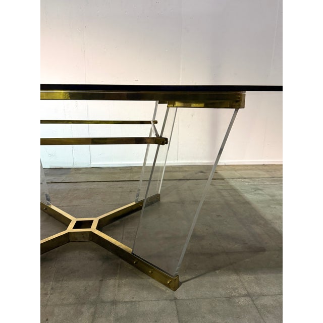 Brass, Lucite, and Glass Dining Table Attributed to Sandro Petti Italy, 1970s For Sale In Los Angeles - Image 6 of 11
