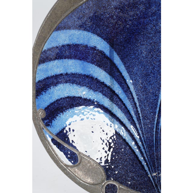 Art Nouveau Pewter & Enamel Charger, Blue Swirl Motif For Sale - Image 4 of 7