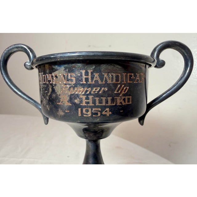 Metal Vintage 1954 Woman's Handicap Runner Up Silver Plate Bakelite Trophy Cup Award For Sale - Image 7 of 12